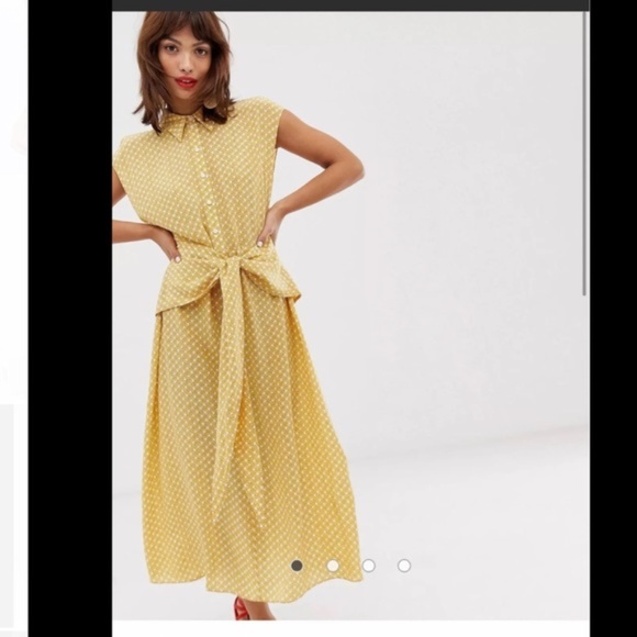 & Other Stories Waist Knot Midi Dress Yellow Polka Dot Tie Short Sleeve 0 - Picture 10 of 12